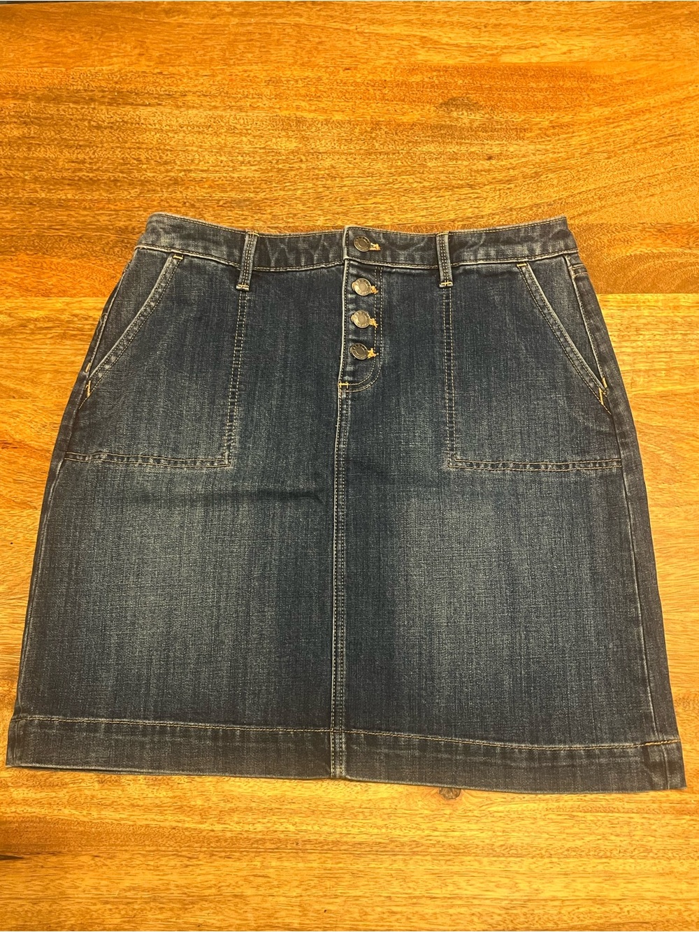 Talbots Dark Blue Denim Button-Front Mini Skirt - Picture 1 of 8